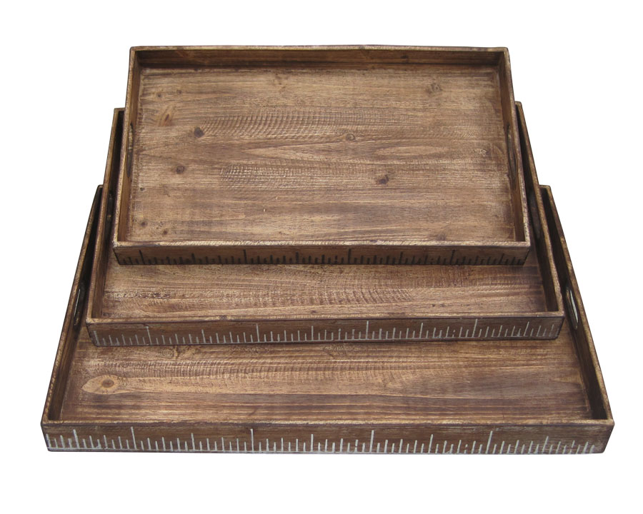 Set of Three Brown Wood Nesting Serving Trays - Image 2