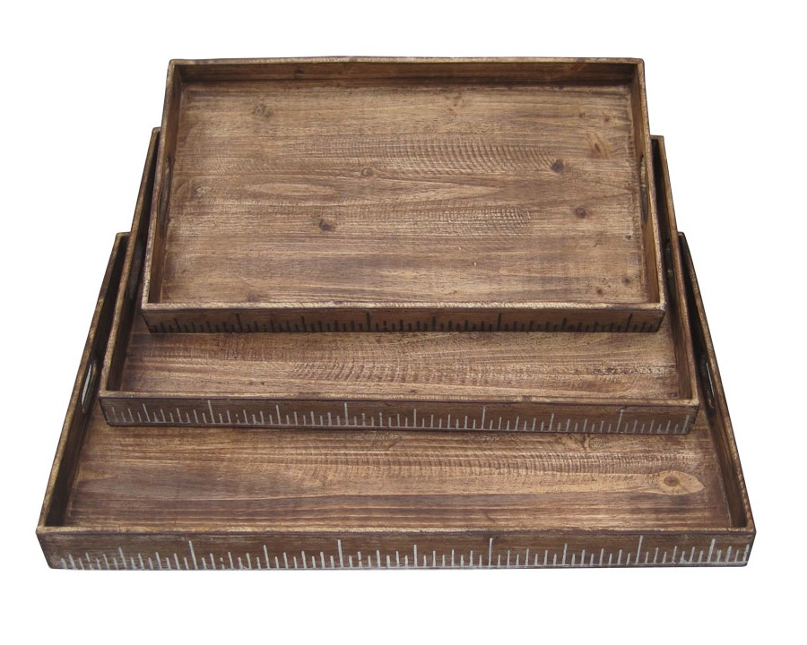 Set of Three Brown Wood Nesting Serving Trays - Image 3