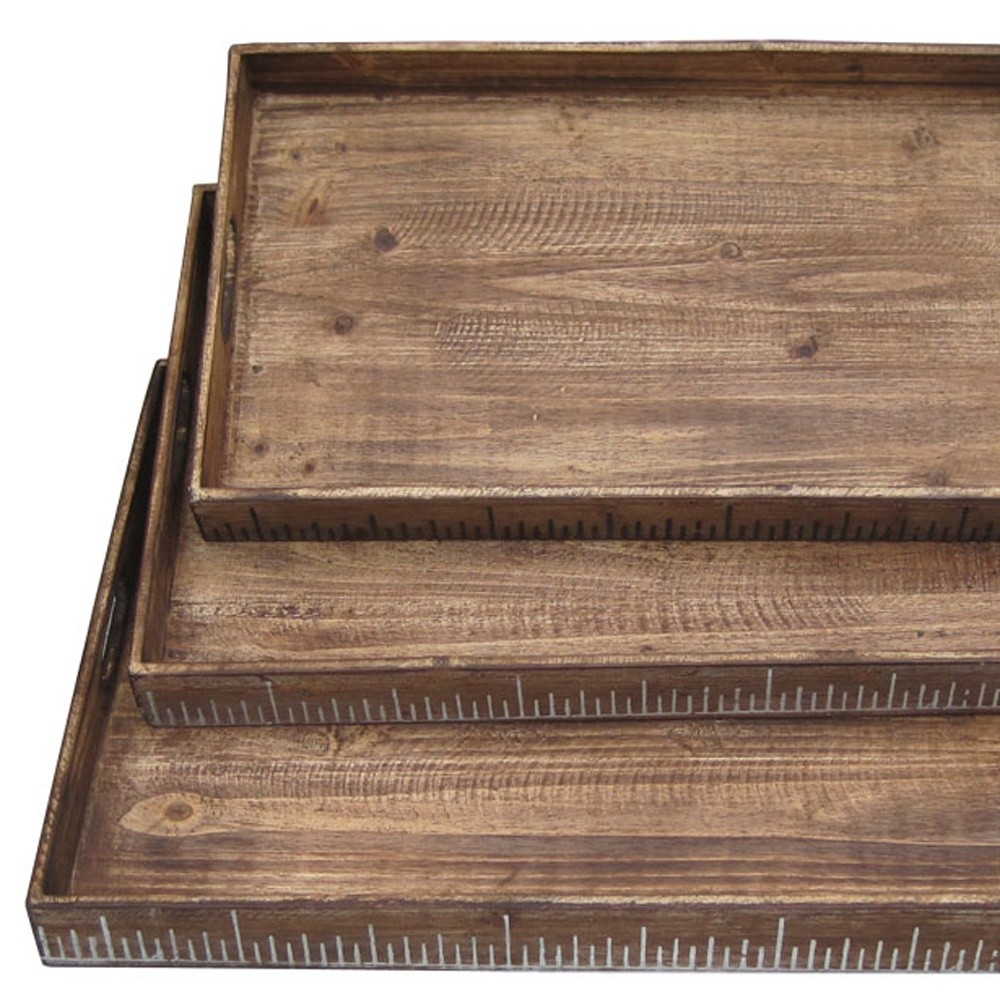 Set of Three Brown Wood Nesting Serving Trays - Image 4