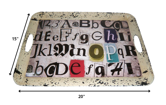 20" White Black Gold and Red Metal Abstract Serving Tray - Image 6