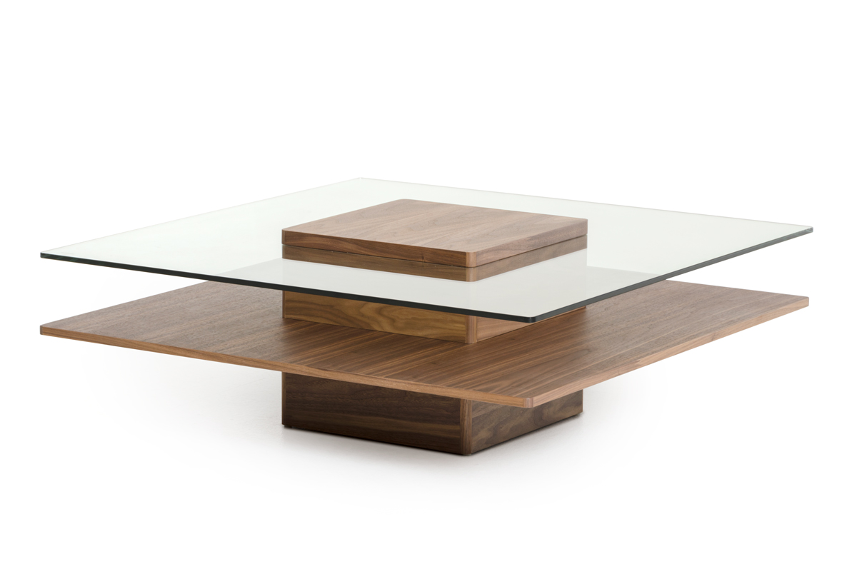 39" Clear and Brown Glass and Wood Pedestal Coffee Table With Shelf - Image 4