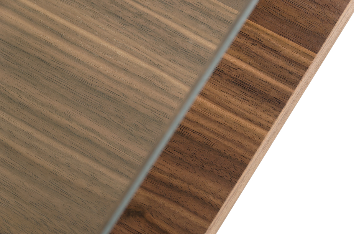 39" Clear and Brown Glass and Wood Pedestal Coffee Table With Shelf - Image 6