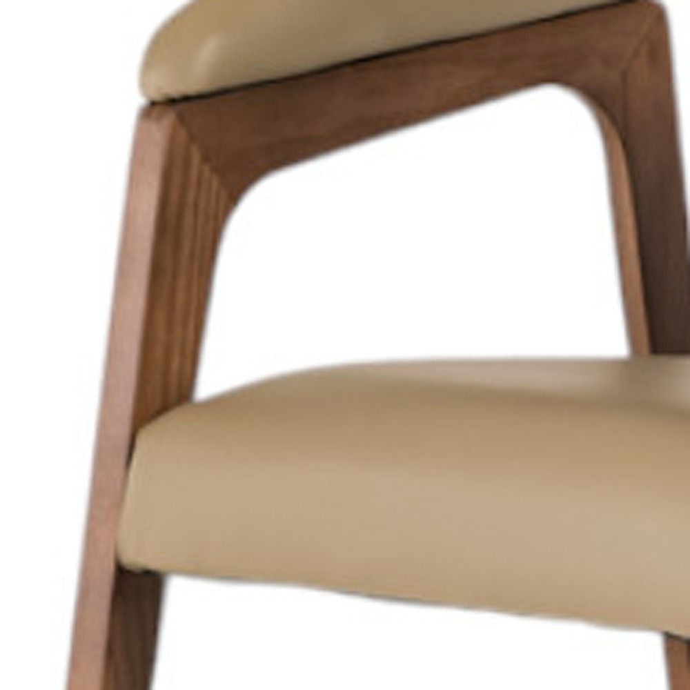 Taupe and Brown Upholstered Faux Leather Curved Back Dining Arm Chair - Image 6