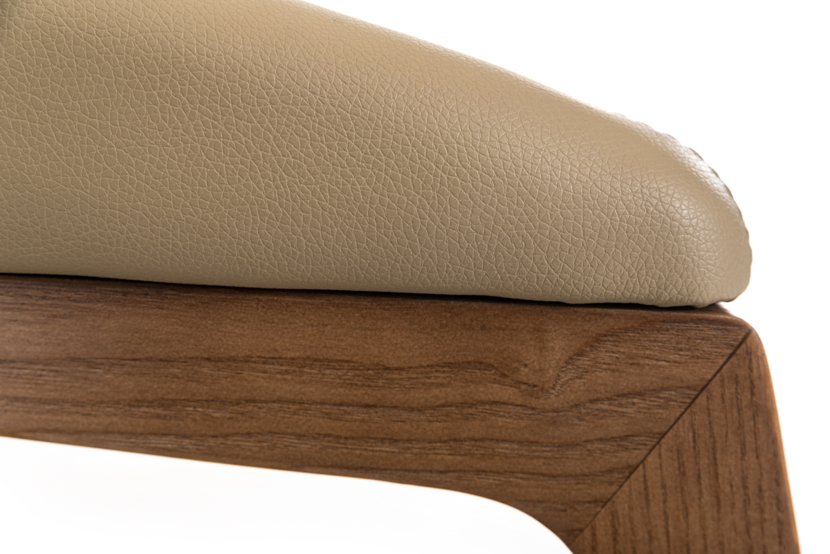 Taupe and Brown Upholstered Faux Leather Curved Back Dining Arm Chair - Image 4