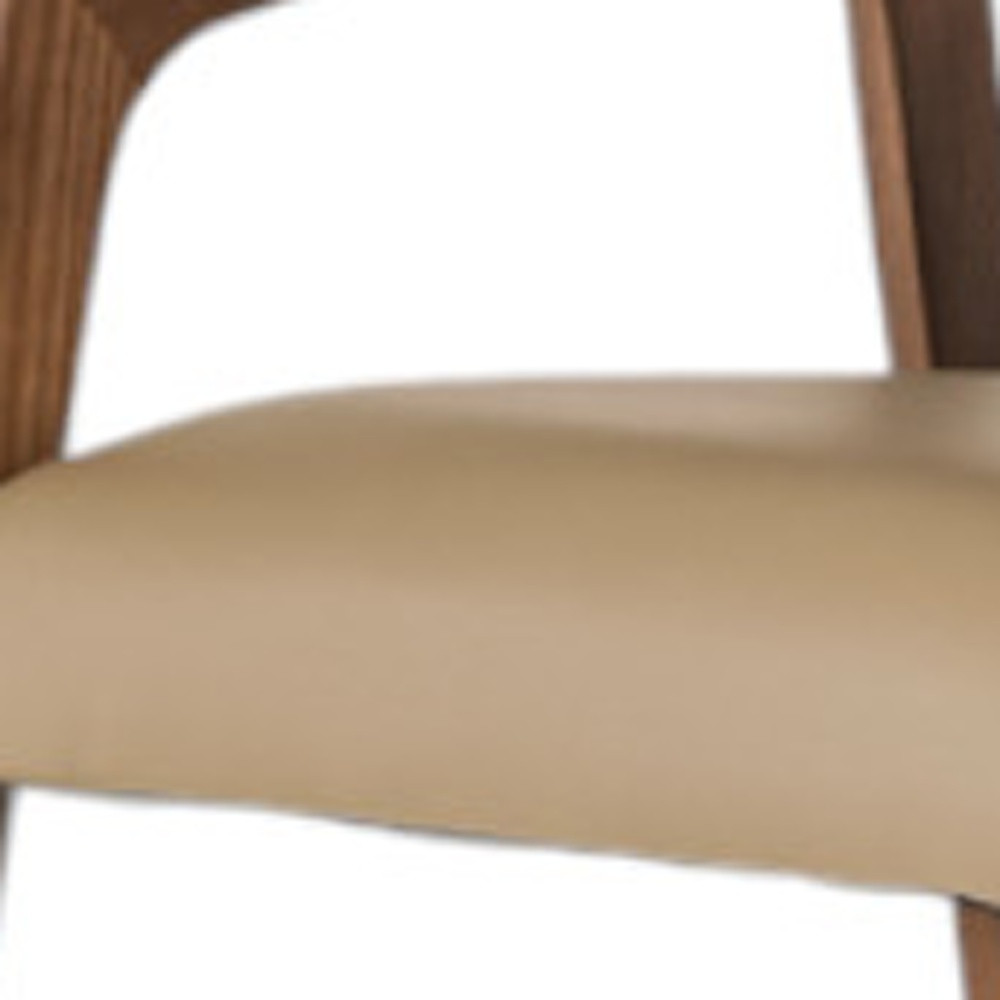 Taupe and Brown Upholstered Faux Leather Curved Back Dining Arm Chair - Image 5