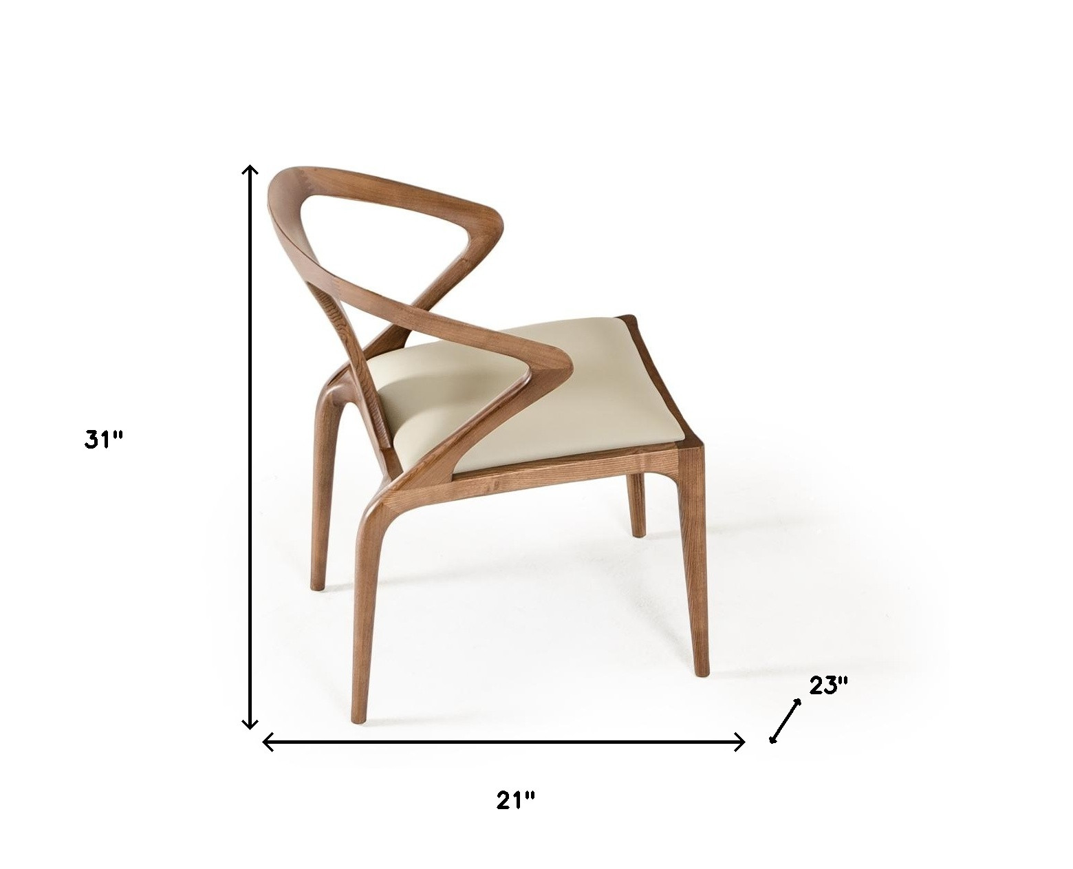 White and Brown Upholstered Faux Leather Curved Back Dining Arm Chair - Image 4