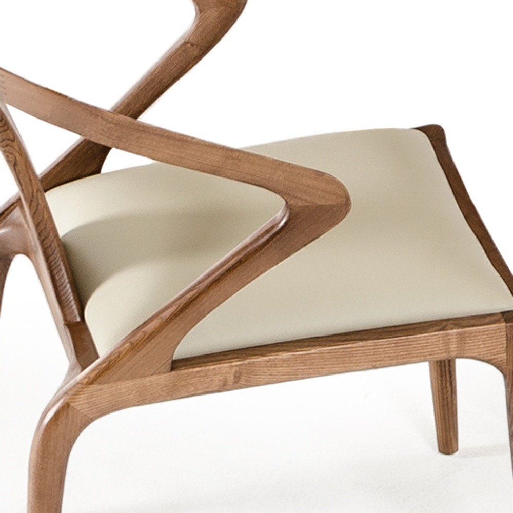 White and Brown Upholstered Faux Leather Curved Back Dining Arm Chair - Image 3