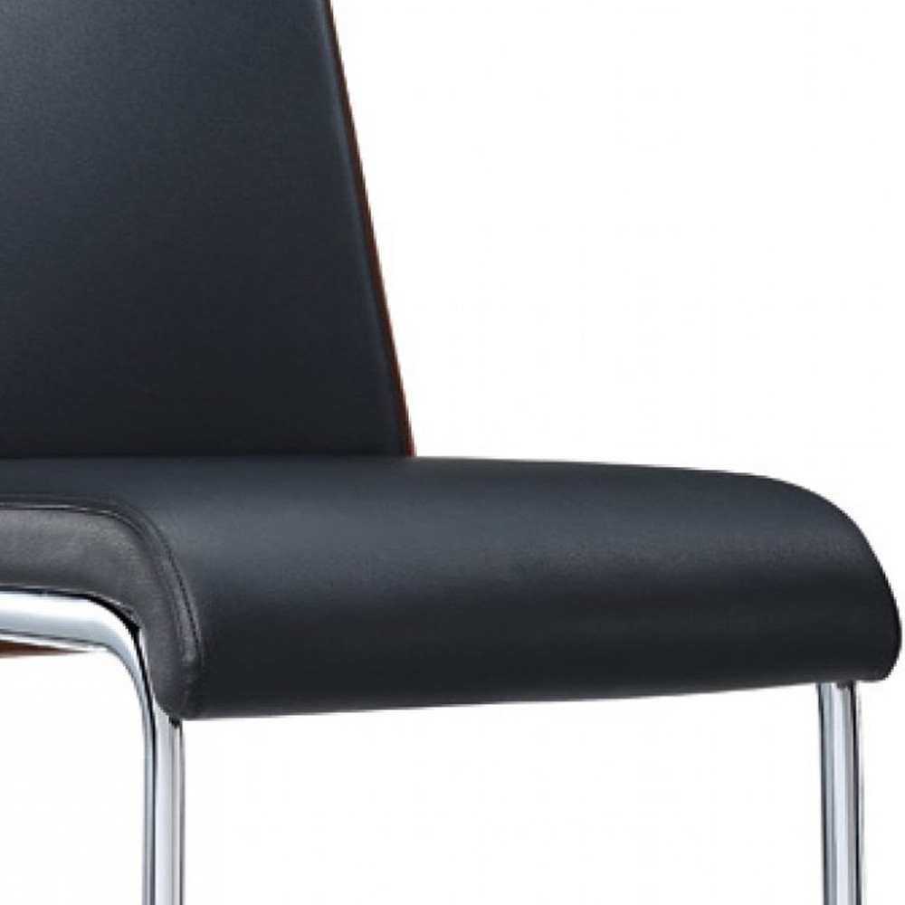 Set of Two Black and Silver Upholstered Faux Leather Dining Parsons Chairs - Image 6