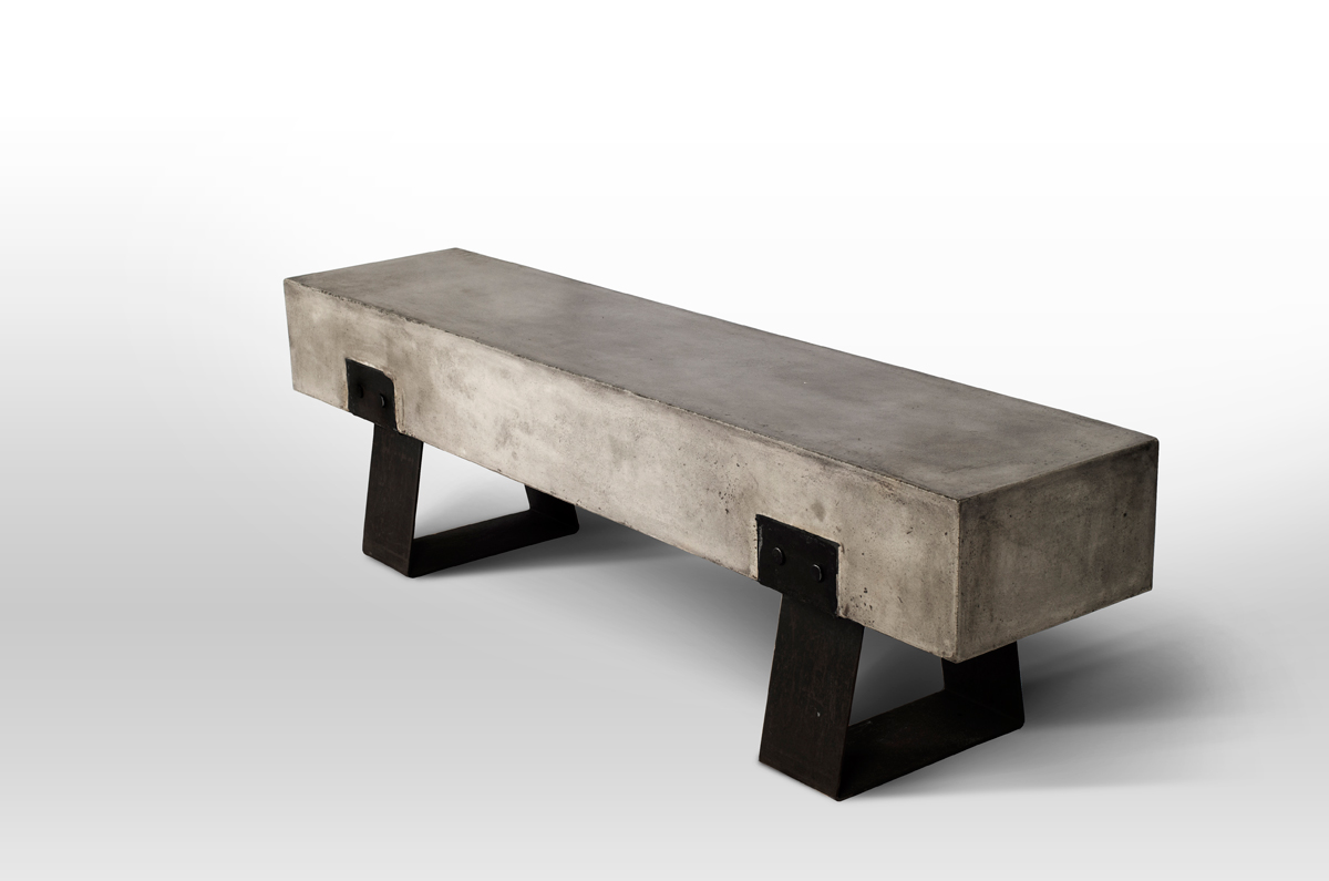 75" Gray and Black Metal and Concrete Indoor Outdoor Bench - Image 6
