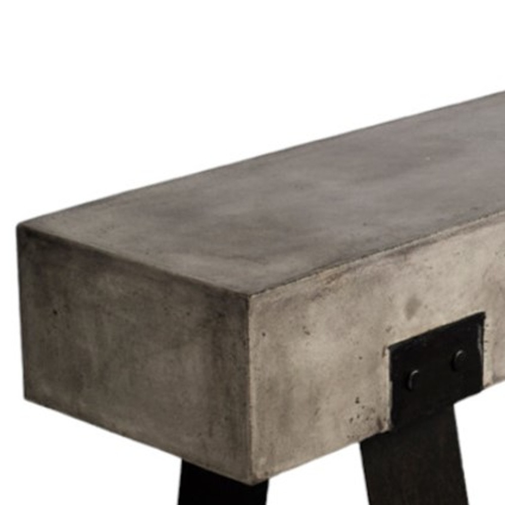 75" Gray and Black Metal and Concrete Indoor Outdoor Bench - Image 4