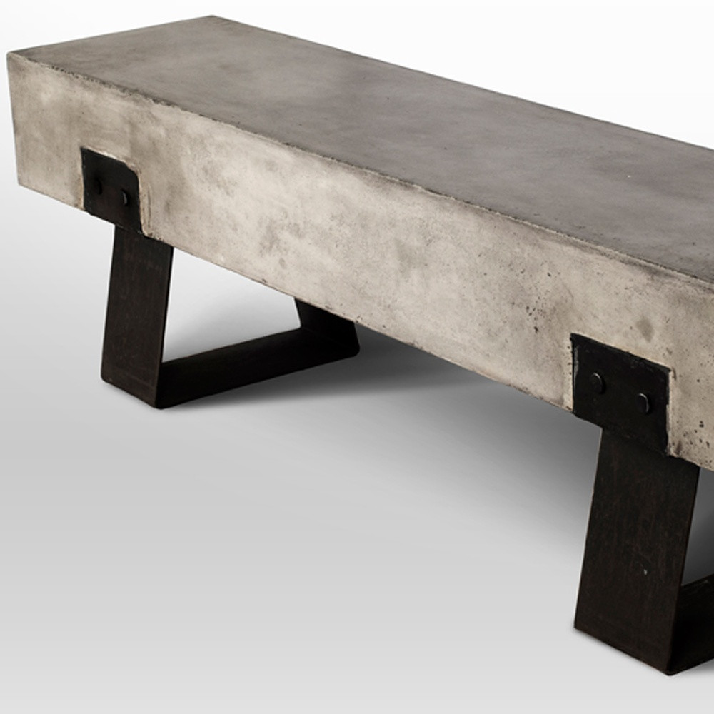 75" Gray and Black Metal and Concrete Indoor Outdoor Bench - Image 7
