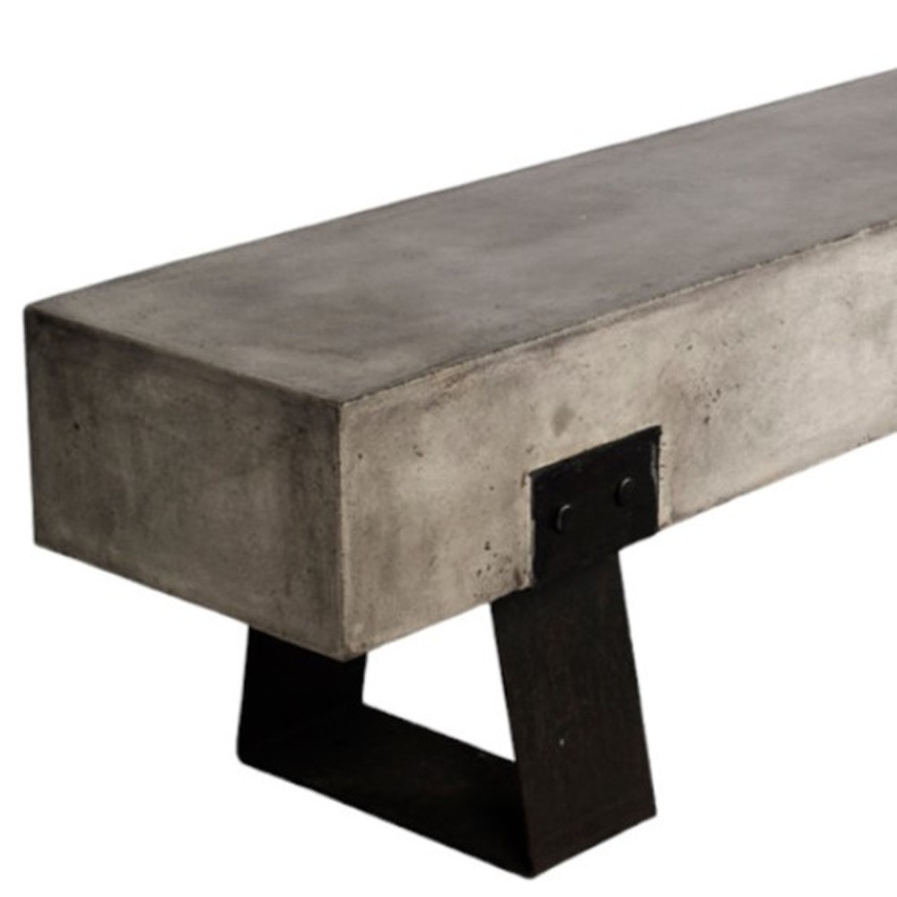 75" Gray and Black Metal and Concrete Indoor Outdoor Bench - Image 5