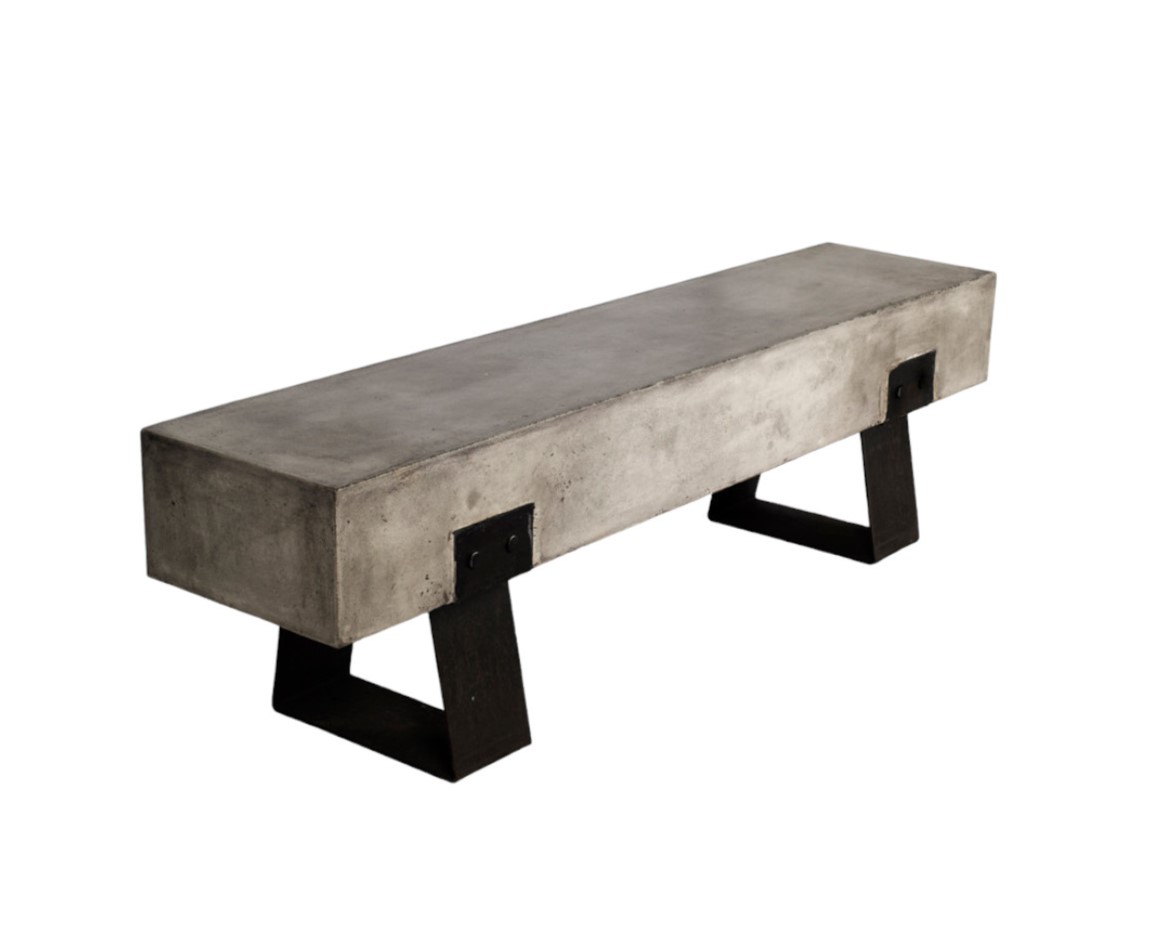 75" Gray and Black Metal and Concrete Indoor Outdoor Bench - Image 3