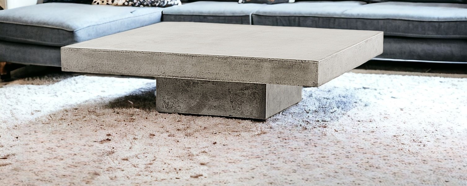 43" Gray and Dark Gray Concrete Square Block Coffee Table - Image 2