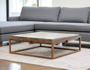 42" Dark Gray and Rust Concrete And Iron Square Abstract Coffee Table