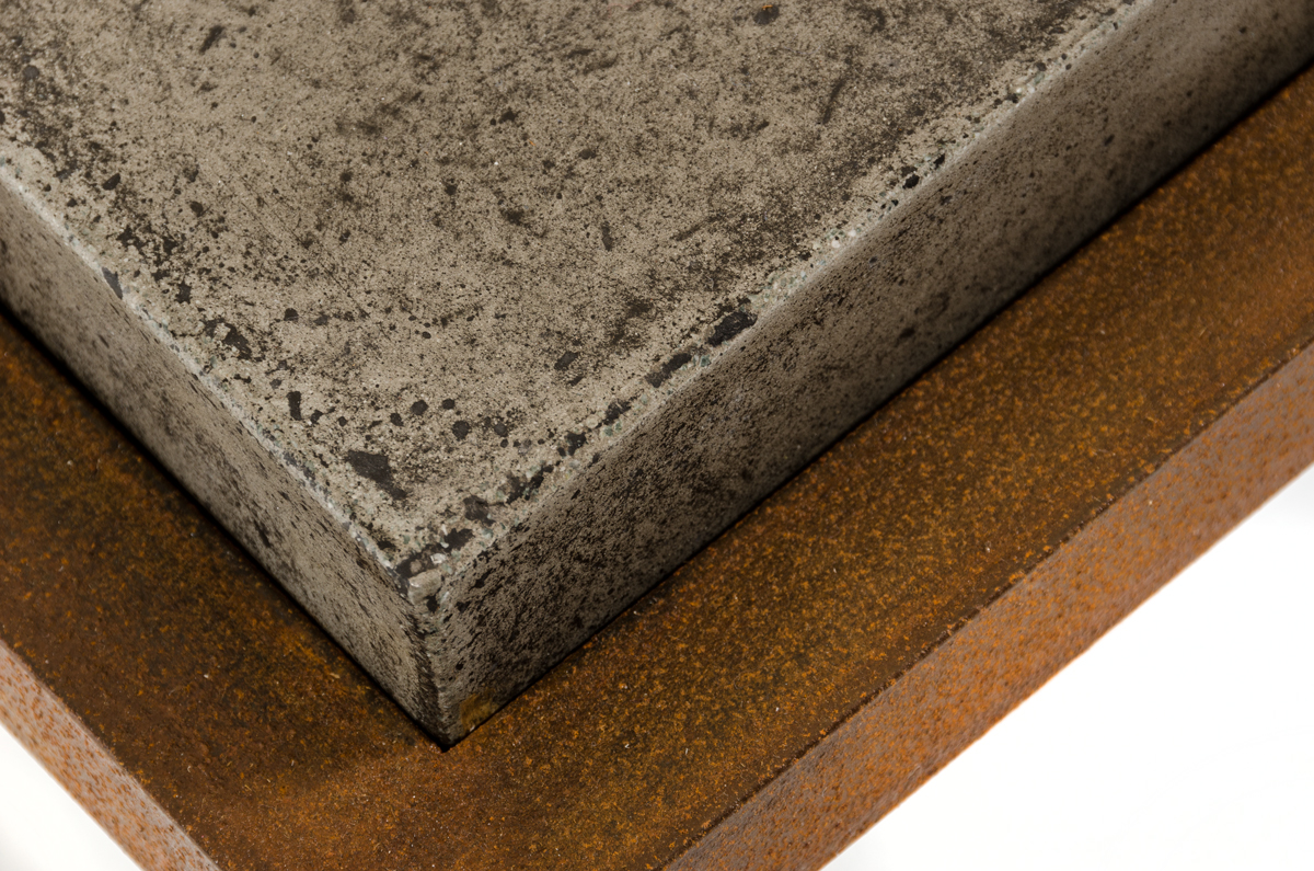 42" Dark Gray and Rust Concrete And Iron Square Abstract Coffee Table - Image 4