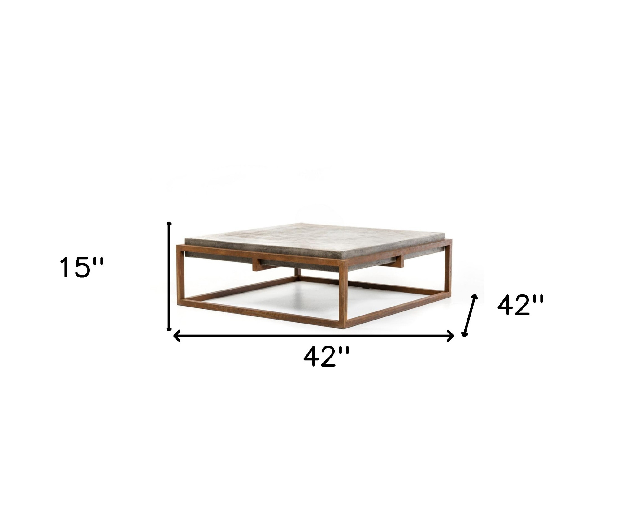 42" Dark Gray and Rust Concrete And Iron Square Abstract Coffee Table - Image 6