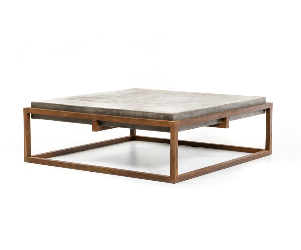 42" Dark Gray and Rust Concrete And Iron Square Abstract Coffee Table - Image 2