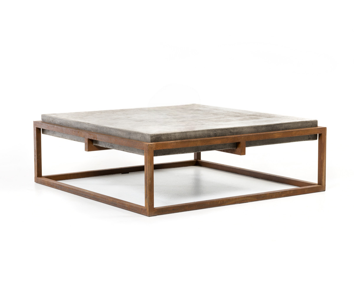 42" Dark Gray and Rust Concrete And Iron Square Abstract Coffee Table - Image 3