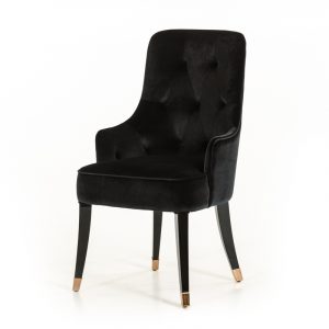 Black Upholstered Velvet Wing Back Dining Arm Chair