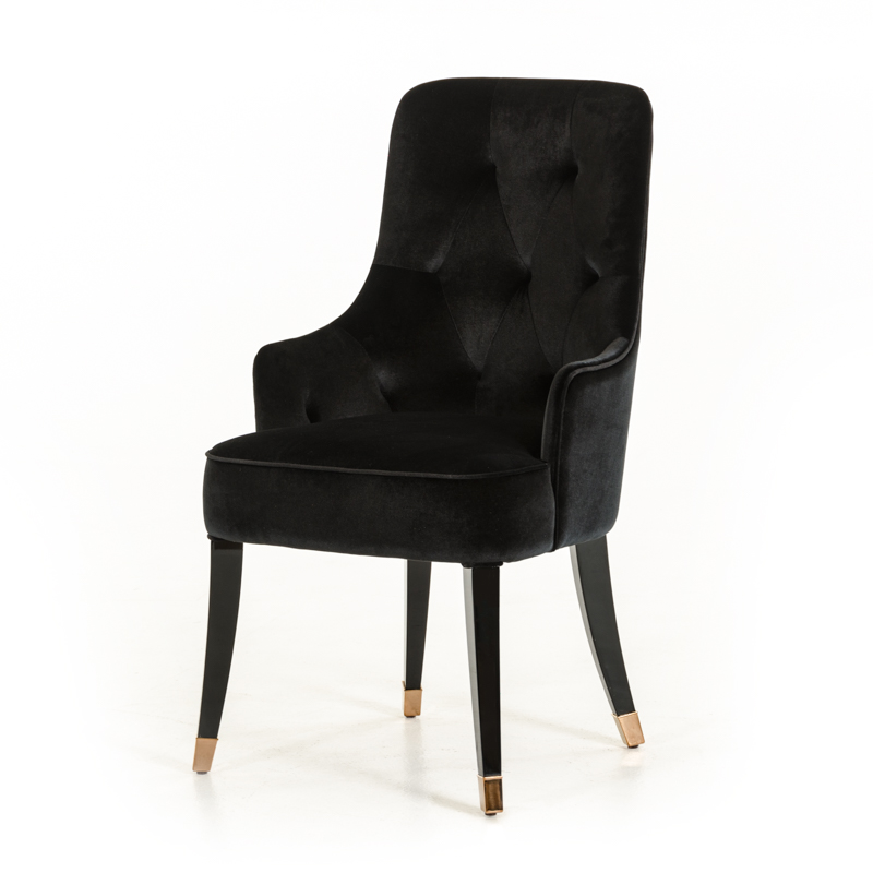 Black Upholstered Velvet Wing Back Dining Arm Chair