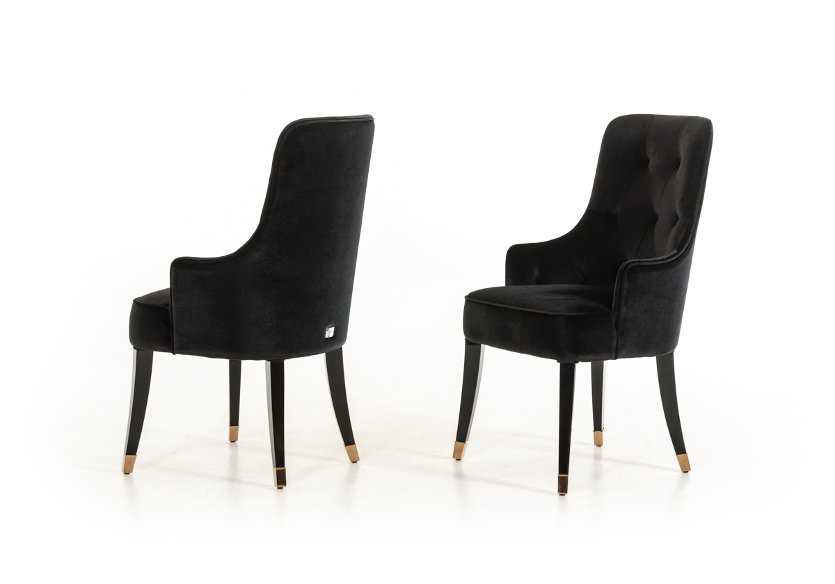 Black Upholstered Velvet Wing Back Dining Arm Chair - Image 4