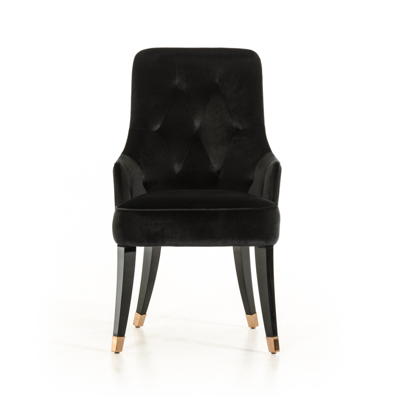 Black Upholstered Velvet Wing Back Dining Arm Chair - Image 2