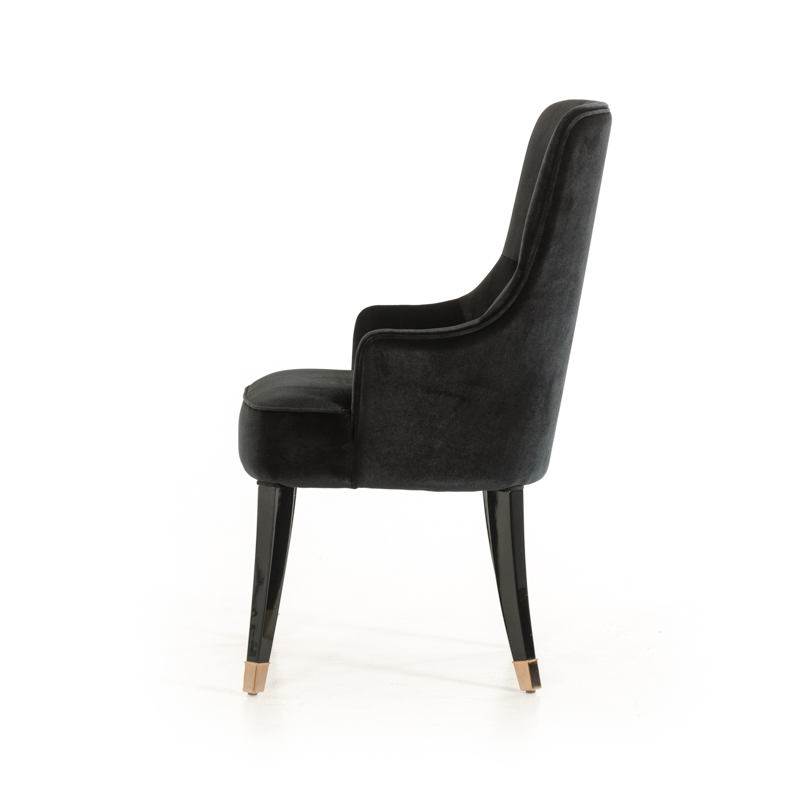 Black Upholstered Velvet Wing Back Dining Arm Chair - Image 3