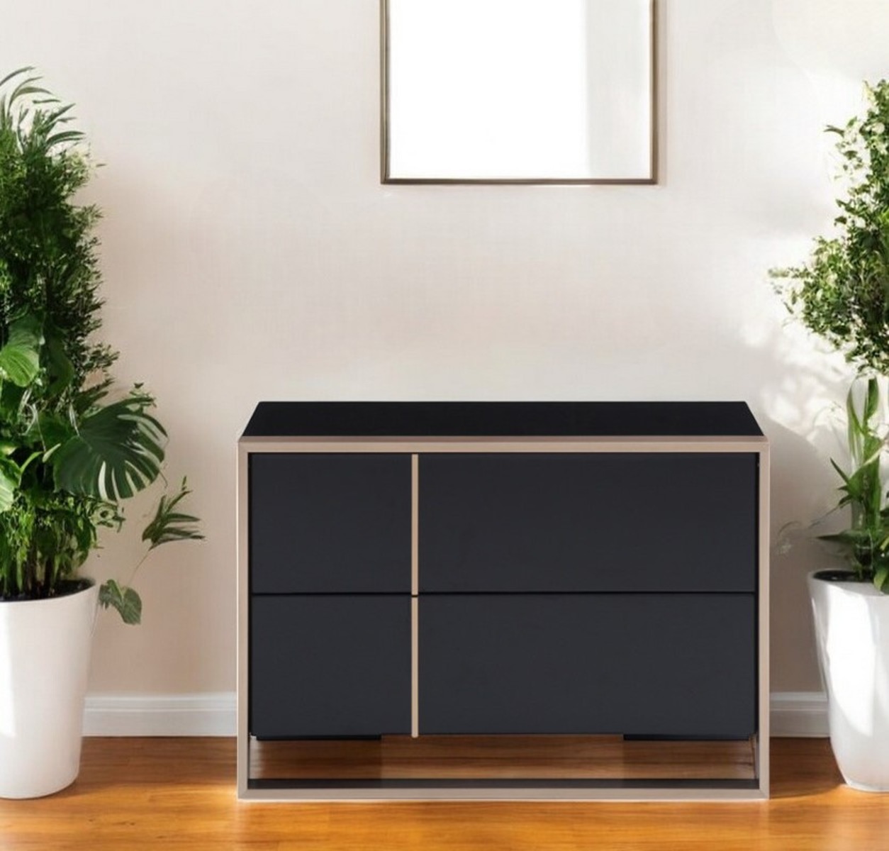 20" Black Wood Two Drawer Nightstand - Image 2