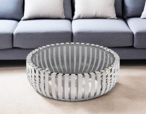 39" Clear and Silver Glass And Stainless Steel Round Abstract Coffee Table
