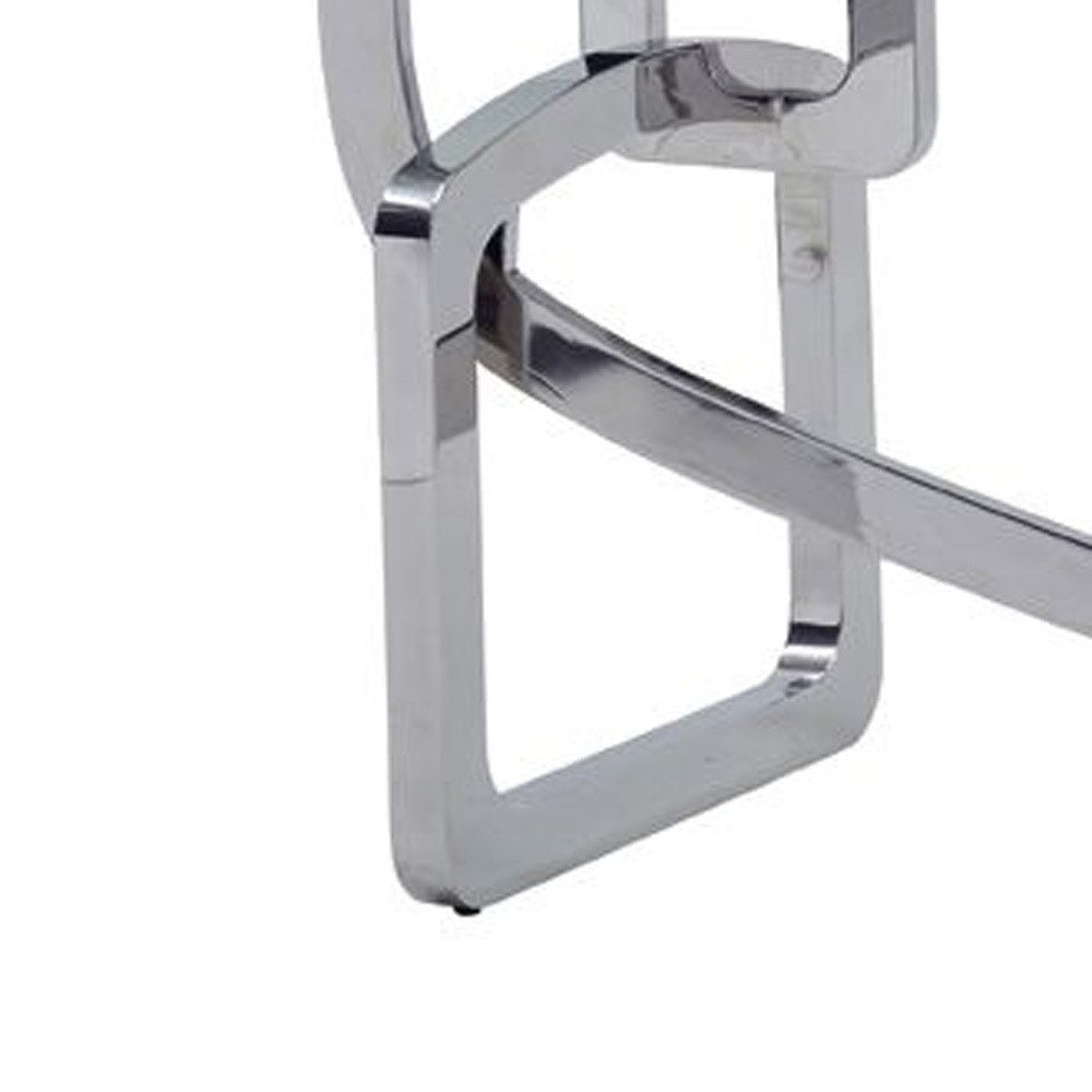 79" Clear And Silver Glass And Stainless Steel Trestle Base Dining Table - Image 3