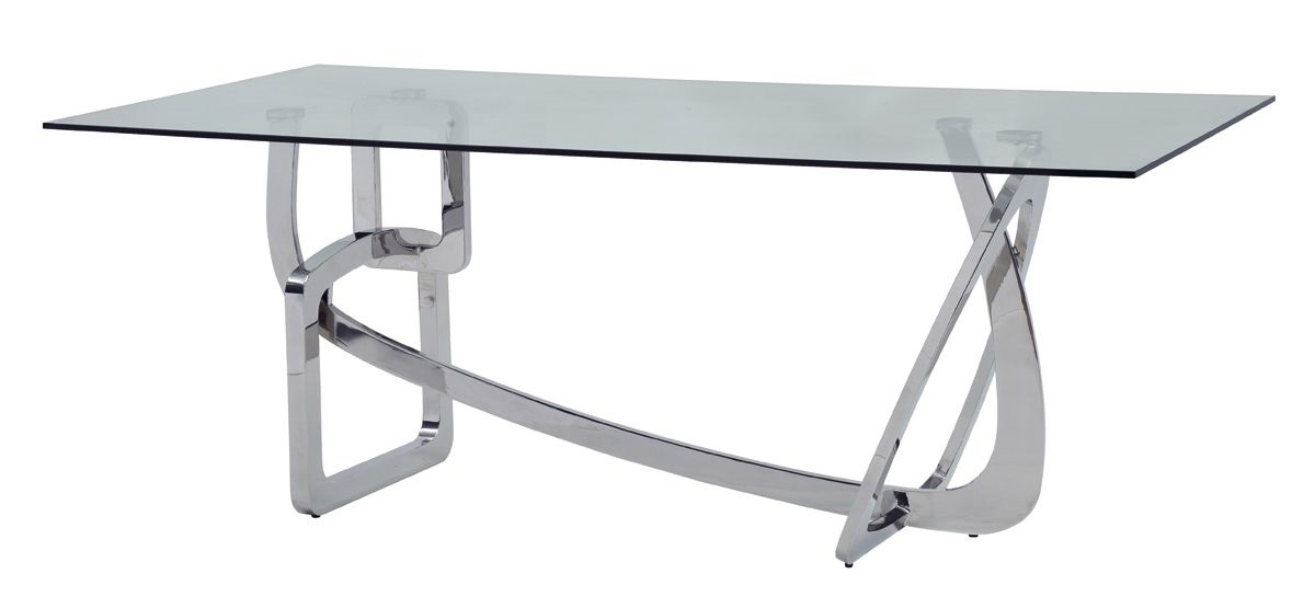 79" Clear And Silver Glass And Stainless Steel Trestle Base Dining Table - Image 2