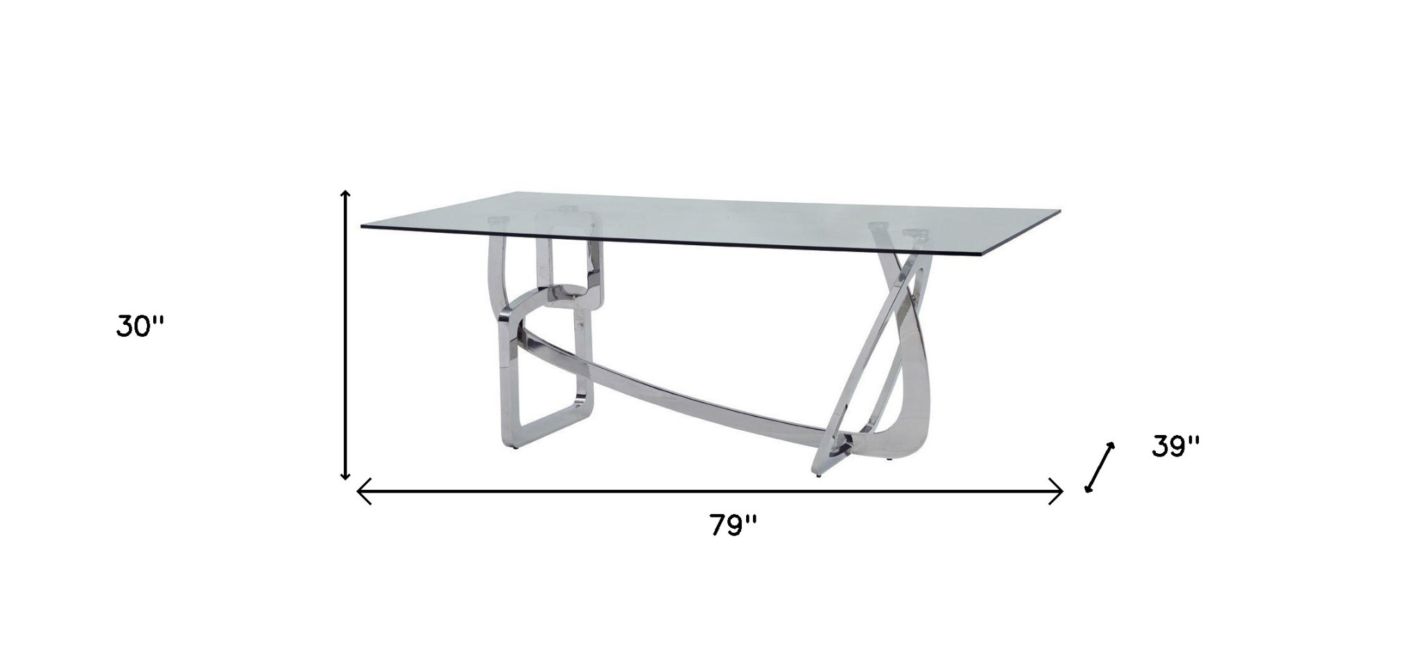 79" Clear And Silver Glass And Stainless Steel Trestle Base Dining Table - Image 5