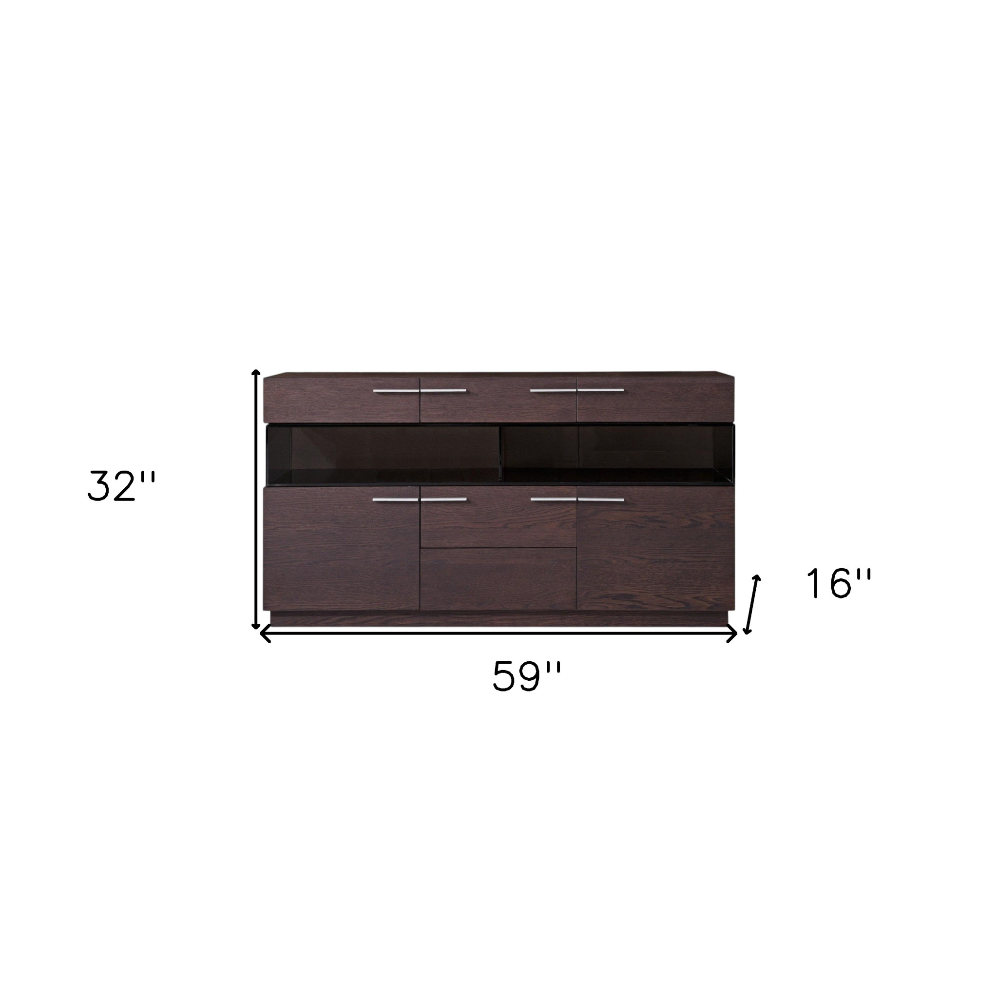 59" Brown Solid Wood Sideboard with Glass Doors - Image 7