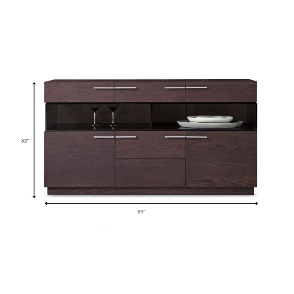 59" Brown Solid Wood Sideboard with Glass Doors - Image 6