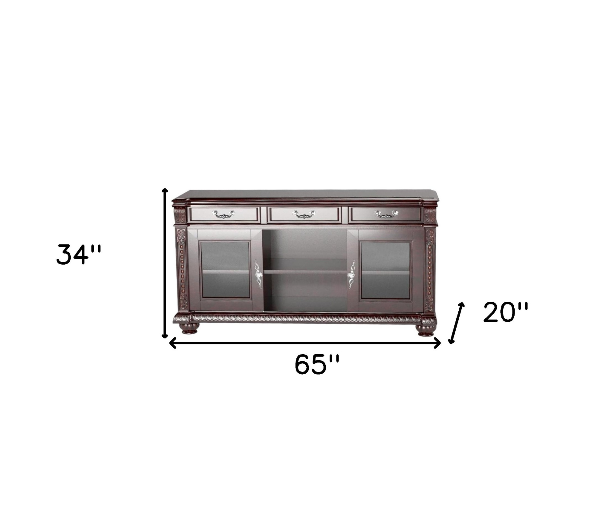 65" Dark Brown Solid Wood Enclosed and Open Storage TV Stand - Image 4