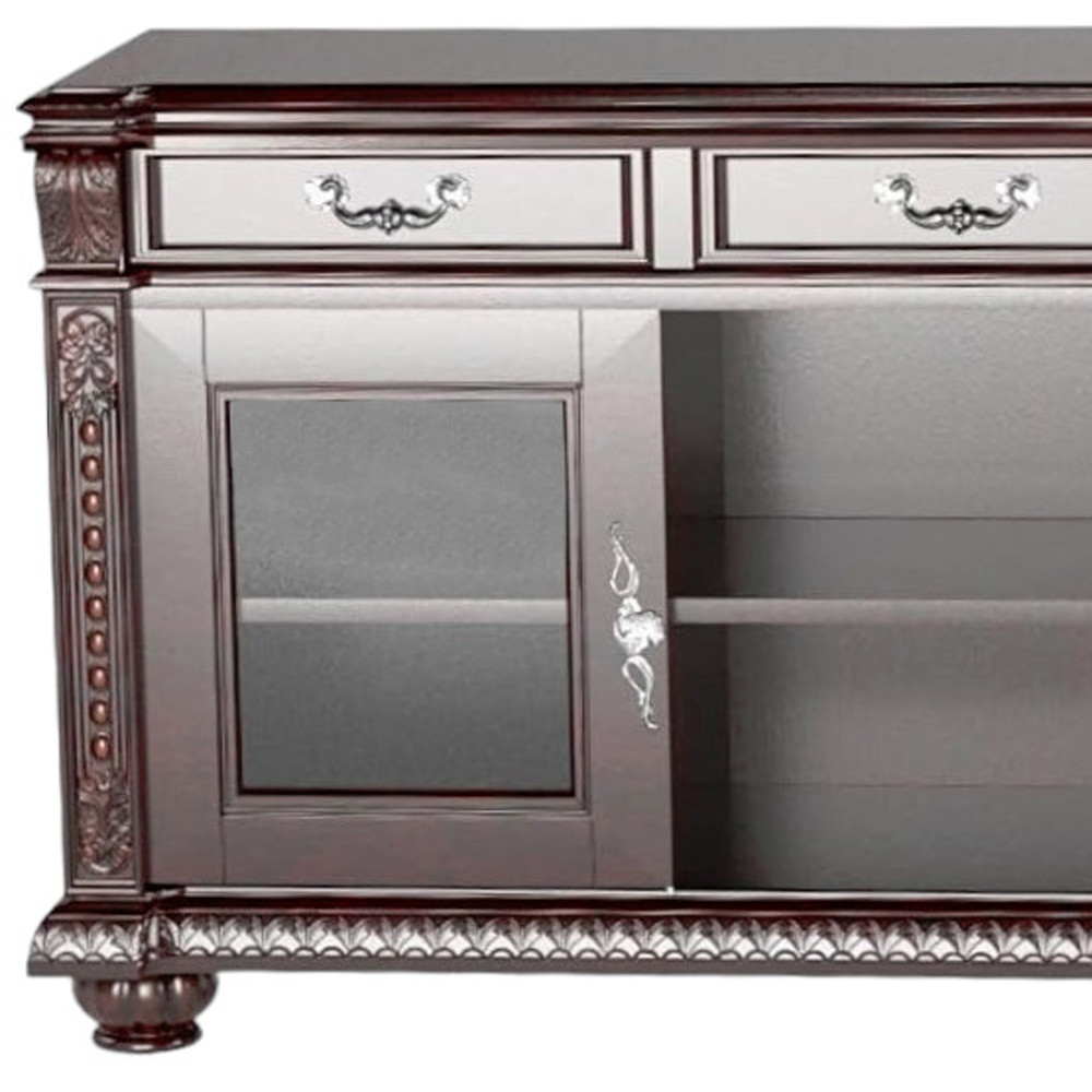 65" Dark Brown Solid Wood Enclosed and Open Storage TV Stand - Image 3