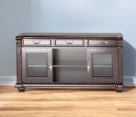 65" Dark Brown Solid Wood Enclosed and Open Storage TV Stand