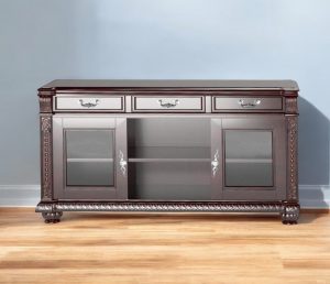 65" Dark Brown Solid Wood Enclosed and Open Storage TV Stand