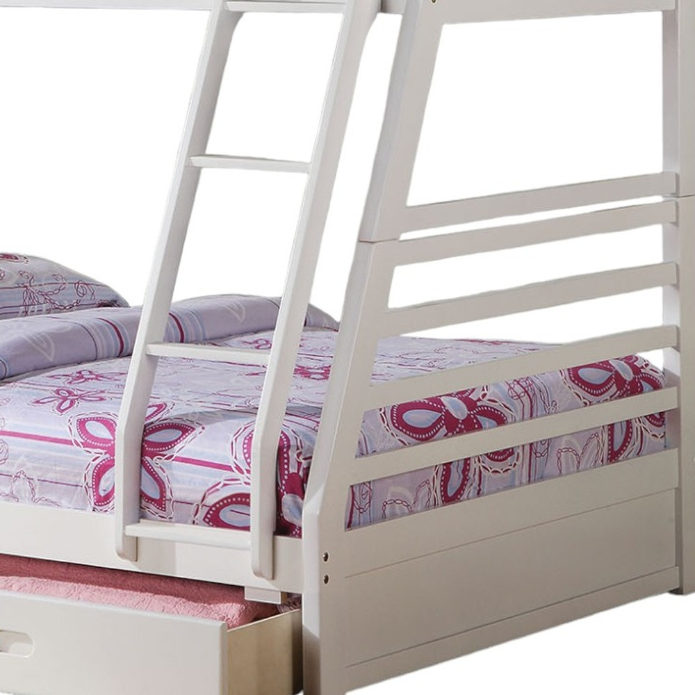 White Twin Over Full Wood Bunk Bed With Storage - Image 3