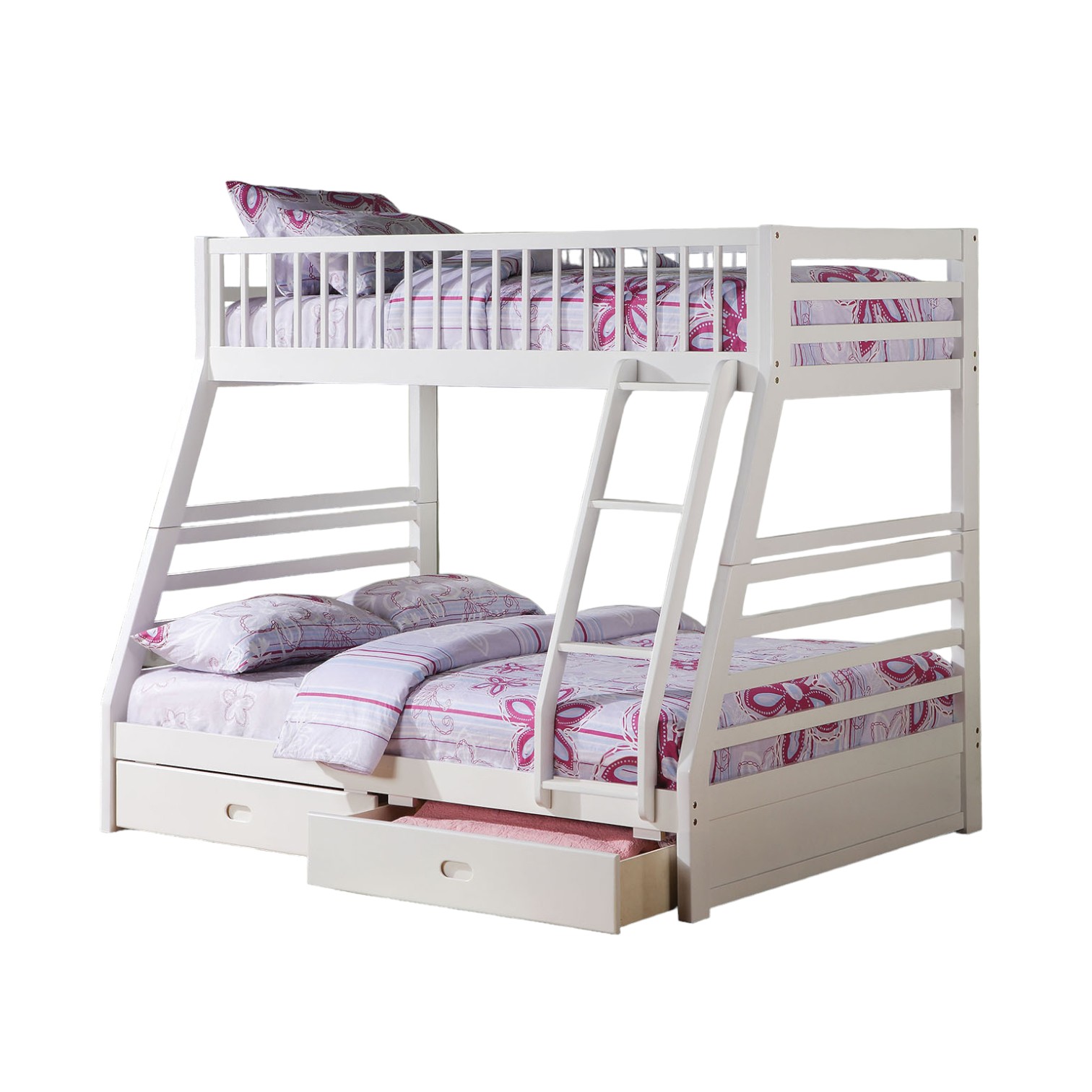 White Twin Over Full Wood Bunk Bed With Storage - Image 2