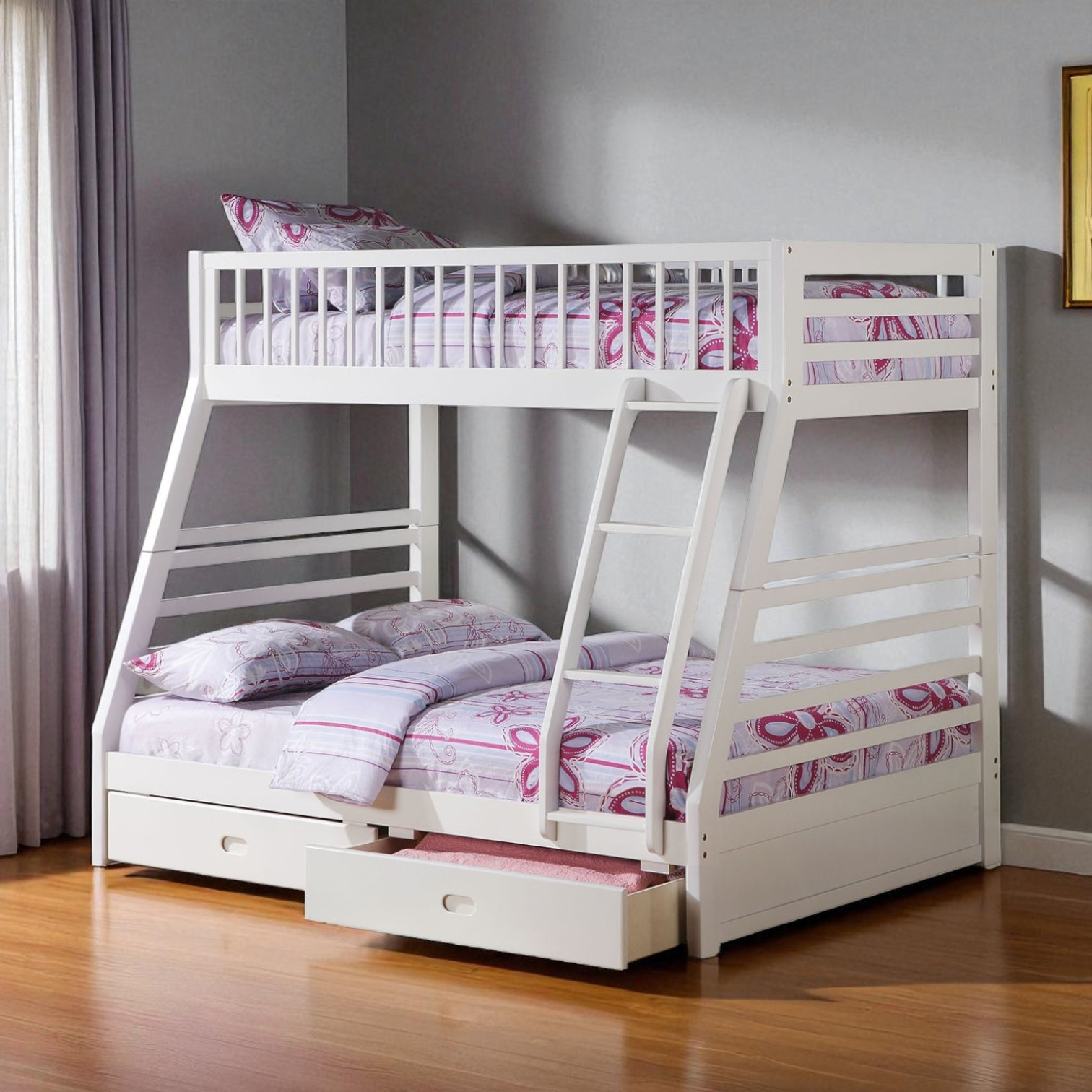 White Twin Over Full Wood Bunk Bed With Storage