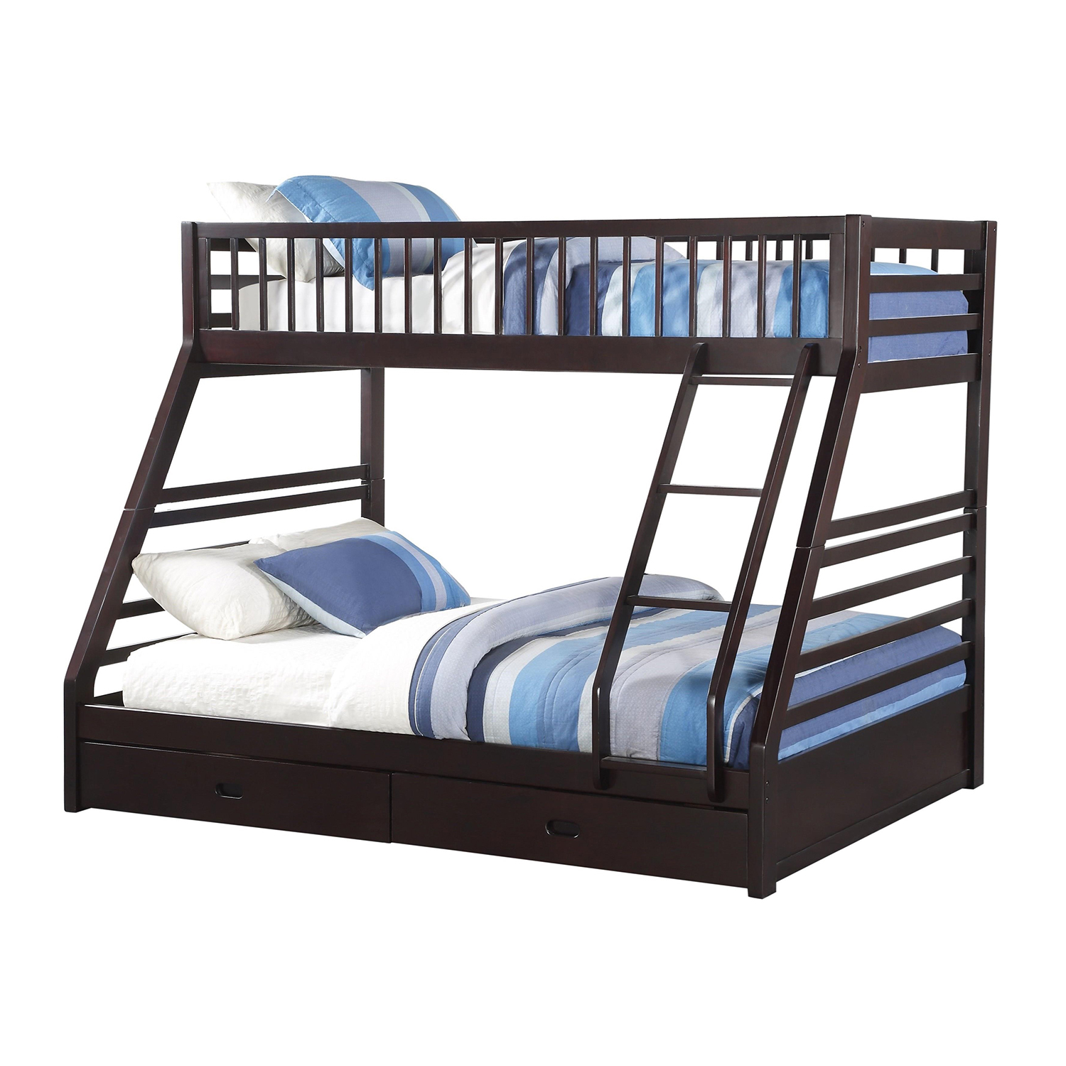 Espresso Twin Over Queen Solid Wood Bunk Bed With Storage - Image 2