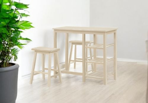 43" Three Piece Beige Solid Wood Rectangular Bar Table - Image 2