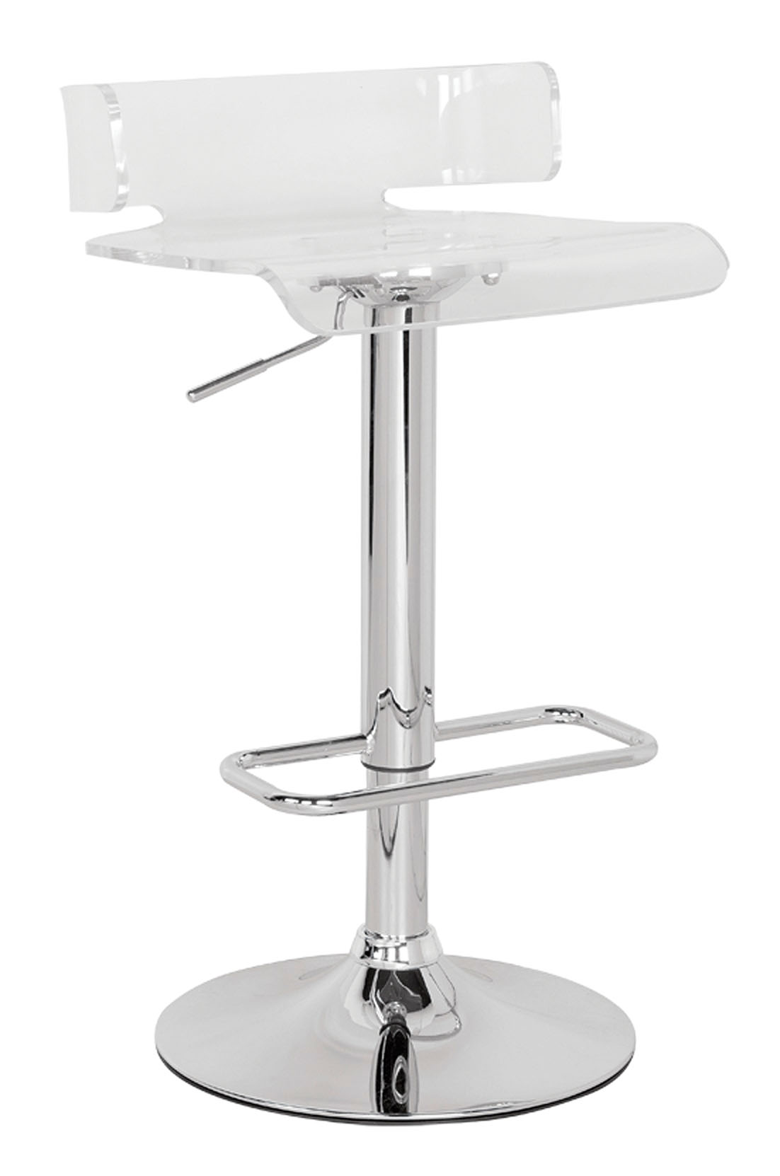 Clear and Silver Acrylic and Metal Low Back Adjustable Height Swivel Bar Chair - Image 2