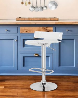 Clear and Silver Acrylic and Metal Low Back Adjustable Height Swivel Bar Chair