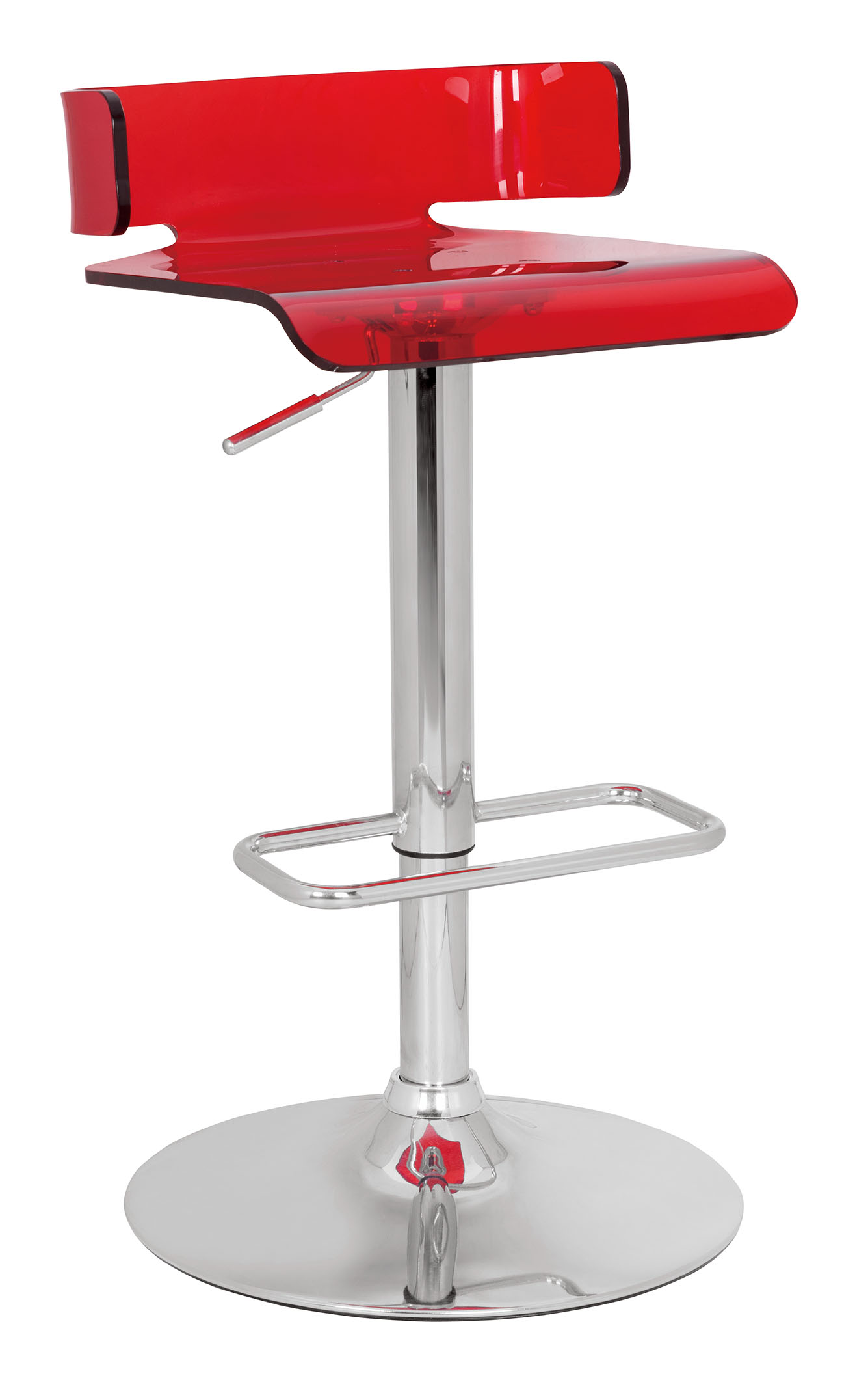 Red and Silver Acrylic and Metal Low Back Adjustable Height Bar Chair - Image 2