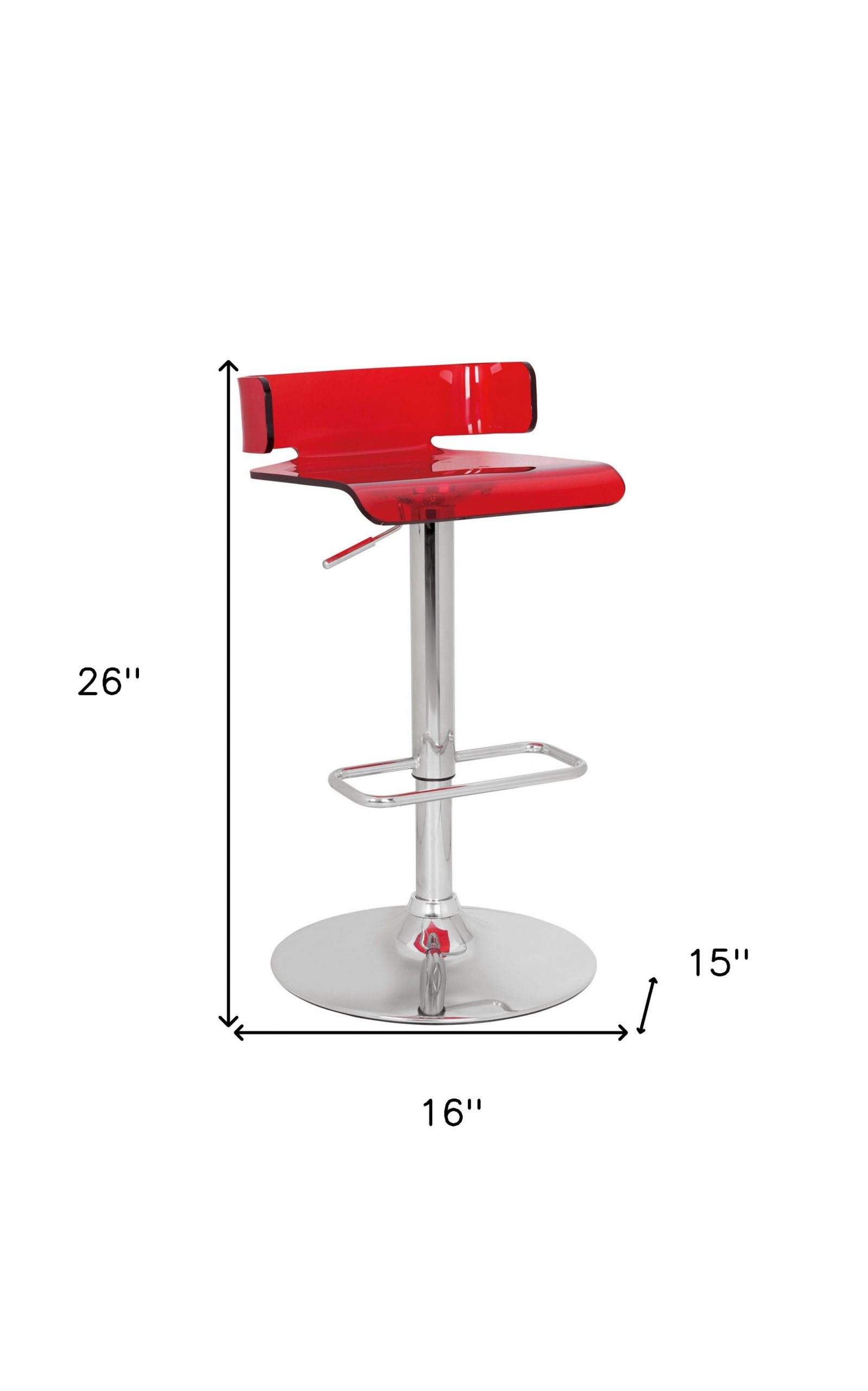 Red and Silver Acrylic and Metal Low Back Adjustable Height Bar Chair - Image 4