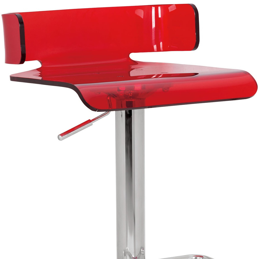 Red and Silver Acrylic and Metal Low Back Adjustable Height Bar Chair - Image 3