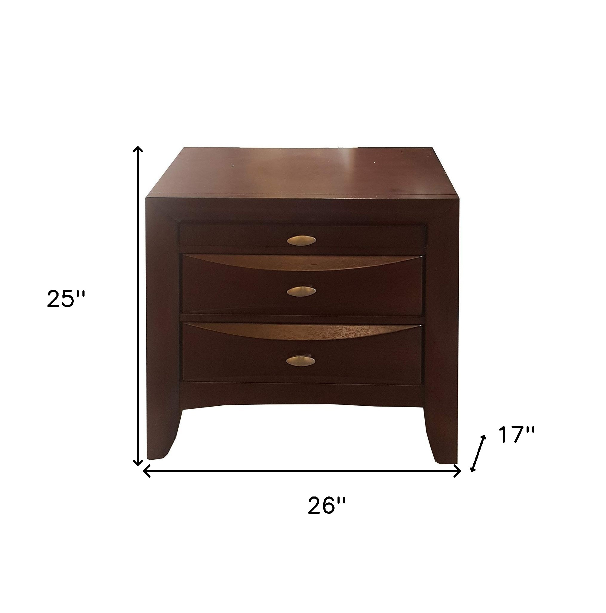 25" Espresso Three Drawers Solid Wood Nightstand - Image 5